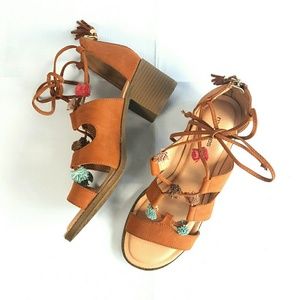 MAURICES Brown Lace Up Low Heel Sandals